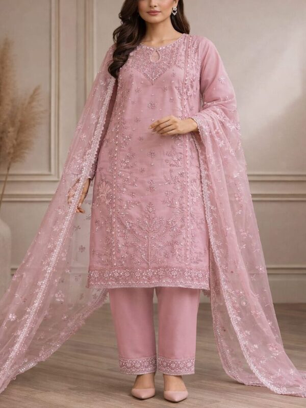 Stitch Organza Heavy Embroidered Dress With Organza Embroidered Dupatta (ST-08)