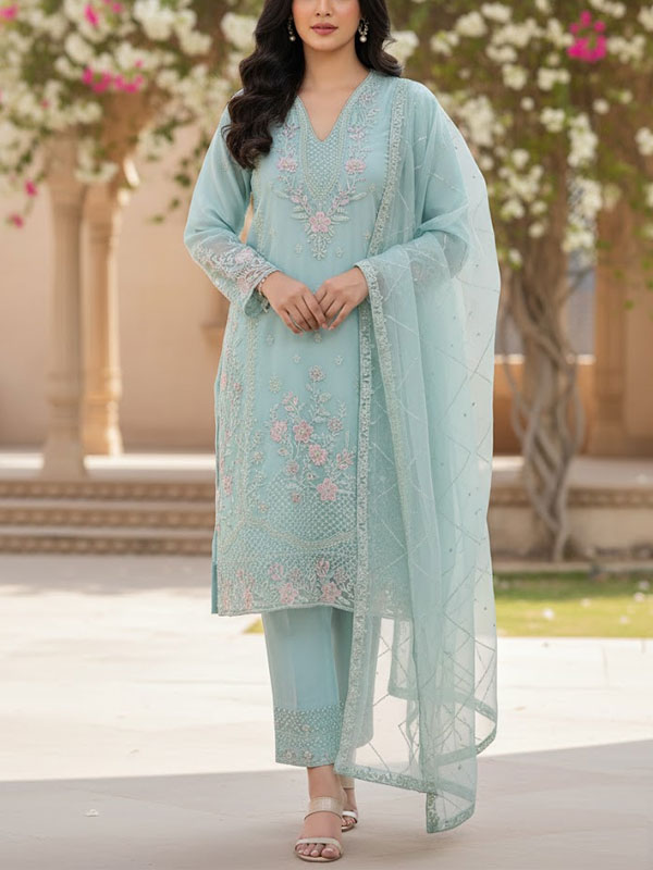 Stitch Organza Heavy Embroidered Dress With Organza Embroidered Dupatta (ST-03)