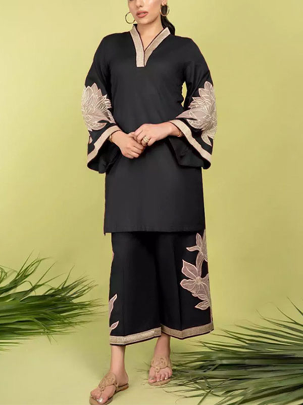 Stitched 2 PCs Linen Embroidered Dress With Linen Embroidered Trouser (RM-165)	