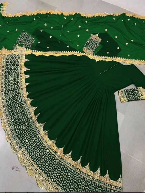 Readymade 3 PCs Chiffon Sequence Embroidered MAXI Chiffon Embroidery Dupatta Plain Trouser (RM-161)