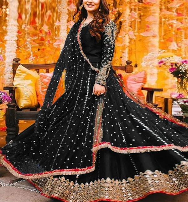 Readymade Black Long Maxi Dress Chiffon Embroidery 3 PCs Maxi Ghar 96 (RM-136)	