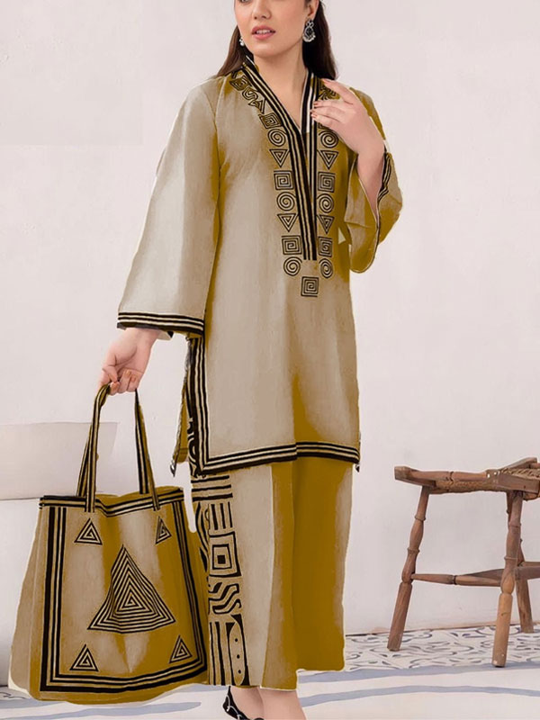 Stitched Block Print Cotton Dress With Cotton Bag (RM-169)	