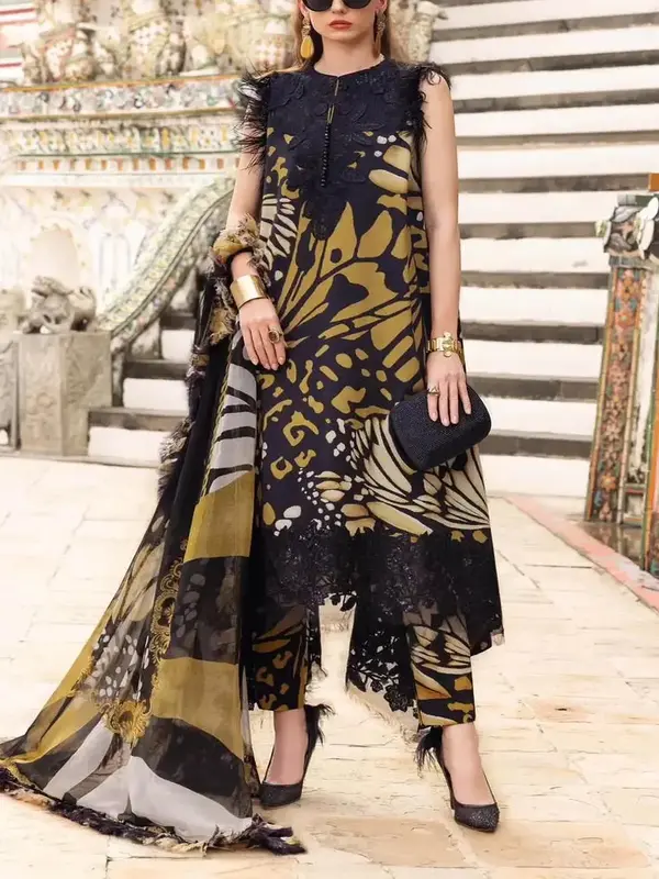 Tiger Print Digital Embroidered Lawn Dress with 4-Sided Embroidered Chiffon Dupatta (DRL-2382)