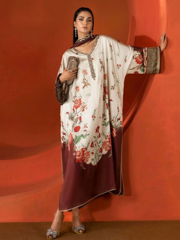 Trendy Embroidered Silk Modern Kaftan Dress – For Formals & Party Wear (CHI-1136)