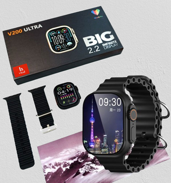 V200 Ultra Black Smart Watch 2.2 Big Screen Waterproof And Sports Watch 