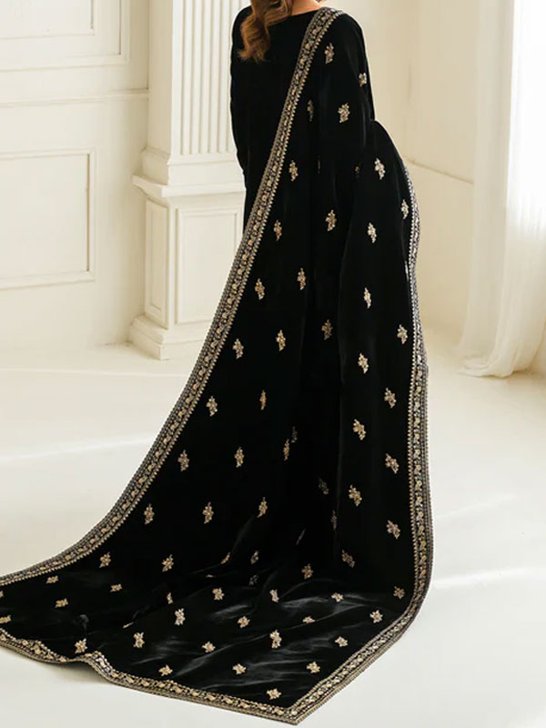 SHAWL - Velvet Embroidered Black Shawl (Shawl-213)