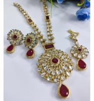 Zircon Turkish Necklace Set With Earring Matha Patti (PS-548) Price in Pakistan