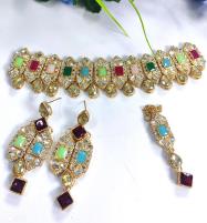 Multicolor Stone Work Choker With Earring and Matha Patti (PS-550) Price in Pakistan
