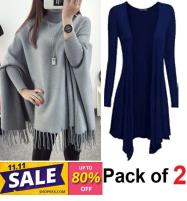 Pack of 2 Winter Deal Grey poocho + Navy Blue Shrug For Ladies (Deal-55) Price in Pakistan