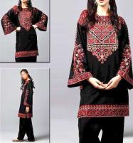 Linen Heavy Embroidered Black 2-Pcs Suit (Unsitched) (LN-134) Price in Pakistan