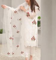 3PCs Stitched Organza Heavy Embroidered 3D Thread Flower Dress With Embroidered Dupatta (RM-110)	 Price in Pakistan