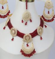 Maroon Pearls Necklace Set With Earring & Tikka (ZV-3183) Price in Pakistan