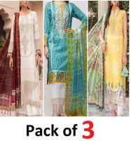 Bakra EId Sale Pack of 3 Lawn Full Heavy Embroidery Dress With Chiffon Dupatta (UnStitched)  (Deal-49) Price in Pakistan