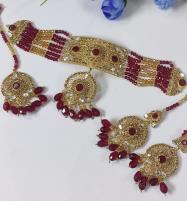 Beautiful Chocker Necklace Set Stone Work Earring With Matha Patti (PS-464) Price in Pakistan