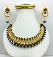 Black & Golden Choker Necklace Set With Earrings (ZV:16220) Price in Pakistan