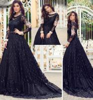 Black Party Wear Embroidered Indian Chiffon Maxi (Unstitched) (CHI-624) Price in Pakistan