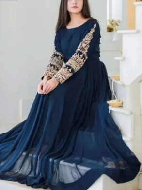 Stitched Chiffon Blue Embroidery Maxi (110 Ich Flair) with Inner (CHI-537) Price in Pakistan