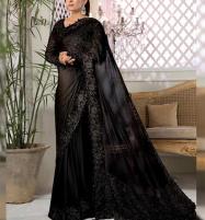 Designer Embroidered Black Chiffon Party Wear Saree Design 2022 (Unstitched) (CHI-698) Price in Pakistan