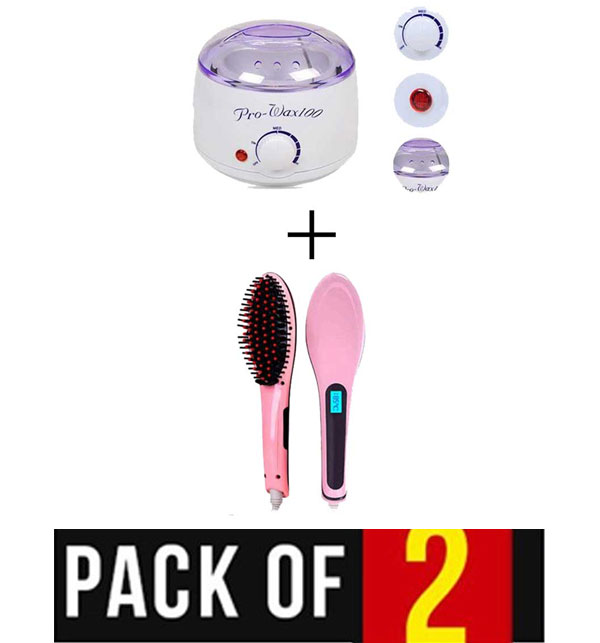 Pack of 2 DEAL – HAIR REMOVAL WAX HEATER & WARMER + FAST HAIR STRAIGHTENER ELECTRIC BRUSH Price in Pakistan