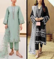 EID DEAL Pack of 2 Lawn Embroidery 3 Pec Dress Chiffon Embroidery Dupatta (Unstitched) (Deal-104) Price in Pakistan