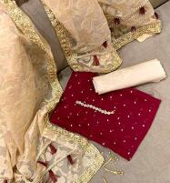Embroidered Maroon Chiffon Banarsi Dress with Organza Jacquard Embroidery Dupatta (DRL-886) Price in Pakistan