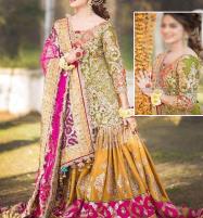 Bridal Chiffon Heavy Embroidered Dress Stone Work 4 Side Emb Dupatta Slik Garara Heavy Emb (Unstitched) (CHI-586) - Mehndi Collection 2022 Price in Pakistan