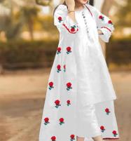 Stitched Fully Heavy Embroidered Flower Silk White Maxi With With Embroidered Gown For Girls (RM-26) Price in Pakistan