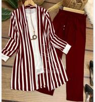 Girls Stripe Linen 3 Piece Suit (Inner+Shirt+Trouser) (RM-159) Price in Pakistan