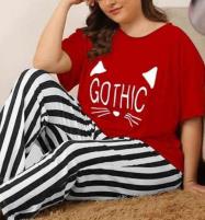 Gothic Red Night Dress Printed T-shirts With Striped Trouser Price in Pakistan