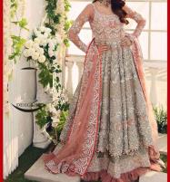 NET Handwork Heavy Embroidered Maxi Dress Net Embroidery Dupatta Jamawar Trouser (Unstitched) (CHI-362) Price in Pakistan