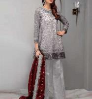 Heavy Embroidered Grey Net Wedding Dress 2022 With Net Embroidery Dupatta (Unstitched)  (CHI-662) Price in Pakistan