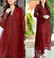 Heavy Embroidered Maroon Chiffon Party Wear Dress (UnStitched) (CHI-675) Price in Pakistan