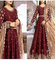 Heavy Embroidered Raw SilkHeavy Embroidered Raw Silk Maxi Dress with Embroidered Khaddi Net Dupatta (CHI-489) Price in Pakistan