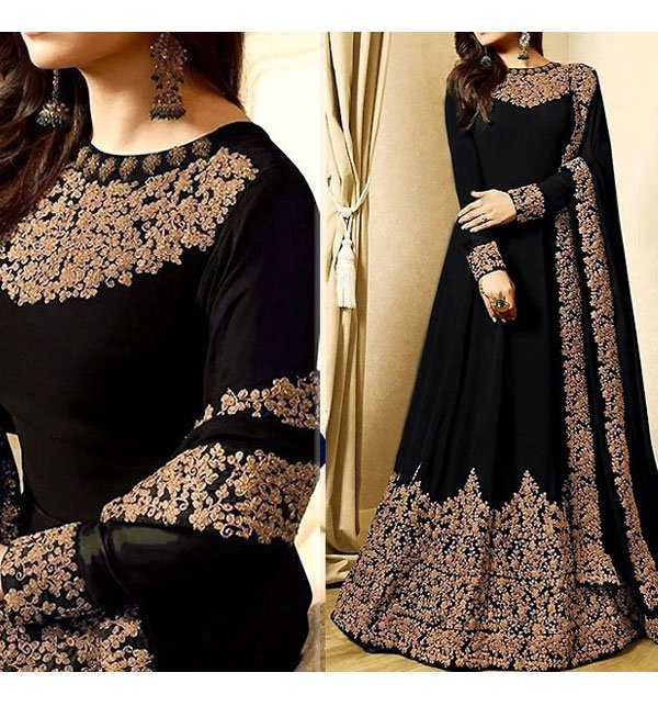 Indian Embroidered Black Chiffon Maxi Unstitched (CHI-177) Price in Pakistan