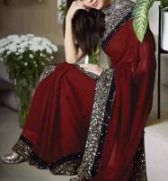 Indian Maroon Bridal Embroidered Saree (CHI-593) Price in Pakistan