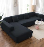L-Shape Sofa Cover 7 Seater (4+3) Standard Size Stretchable Elastic Fitted Solid Color Jersey Cover - Black Price in Pakistan