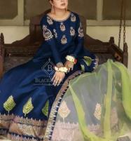 Stitched Latest 3 Pcs Blue Silk Maxi Dress With Embroidered Organza Dupatta (RM-07) Price in Pakistan