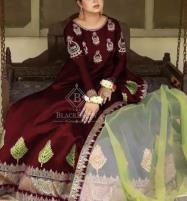 Latest Stitched 3 Pcs Maroon Silk Maxi Dress With Embroidered Organza Dupatta (RM-17) Price in Pakistan