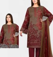 Latest Embroidered Lawn Dress With Chiffon Dupatta (Unstitched) (DRL-1094) Price in Pakistan