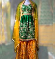 Stitched Silk Heavy Embroidered Mehndi Dress Silk Emb Trouser With Net Embroidery Duppata (CHI-685) Price in Pakistan