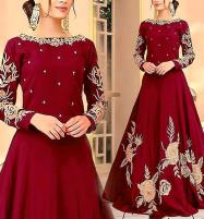 Stitched Raw Silk Maroon Heavy Full Embroidered Maxi (Length 52)  (CHI-650) Price in Pakistan