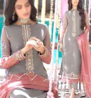 Embroidered Organza Grey Wedding Dress with Silk Trouser(UnStitched) (CHI-709) Price in Pakistan