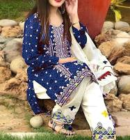 Cotton Lawn Ajrak Embroidery Dress Embroidery Chiffon Dupatta EMB Trouser UnStitched (DRL-902) Price in Pakistan