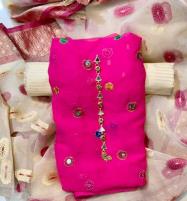 Mirror Work Embroidered Pink Chiffon Dress With Organza Jacquard Dupatta Unstitched (CHI-630) Price in Pakistan