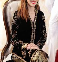 Heavy Embroidered 2-Piece Black Velvet Party Wear Suit (Unstitched) (CHI- 547)  Price in Pakistan