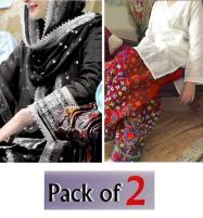 Pack of 2 Deal - Linen Full Heavy Embroidery Dress (Unstitched) (Deal-91) Price in Pakistan