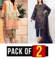 EID DEAL Pack OF 2 - Embroidered Lawn Suits 2022 with Chiffon Dupatta (Unsitched) (DRL-1155) &  (DRL-1171) Price in Pakistan