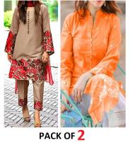 Pack of 2 - Full Embroidery Lawn Dress (Shirt+Trouser) (Unstitched) (DEAL-45) Price in Pakistan