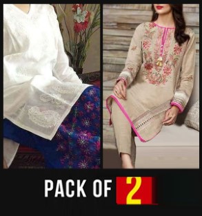 Pack of 2 Deal - Linen Full Heavy Embroidered 2 Pcs Dress (UnStitched) (Deal-94) Price in Pakistan