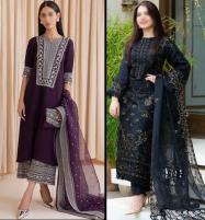 Pack of 2 - Luxury Heavy Embroidered Lawn Dress With Bamber Chiffon EMb. Dupatta (Unstitched) (Deal-108) Price in Pakistan